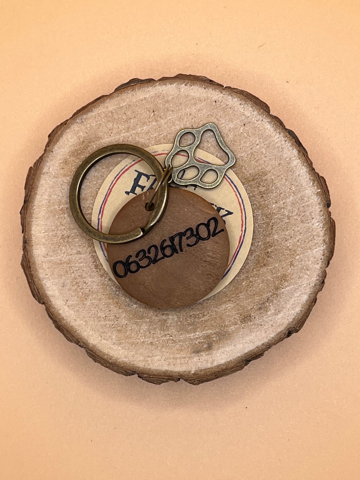 Médaille d'identification Patte de chien nom + numéro tel