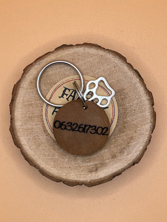 Médaille d'identification Patte de chien nom + numéro tel