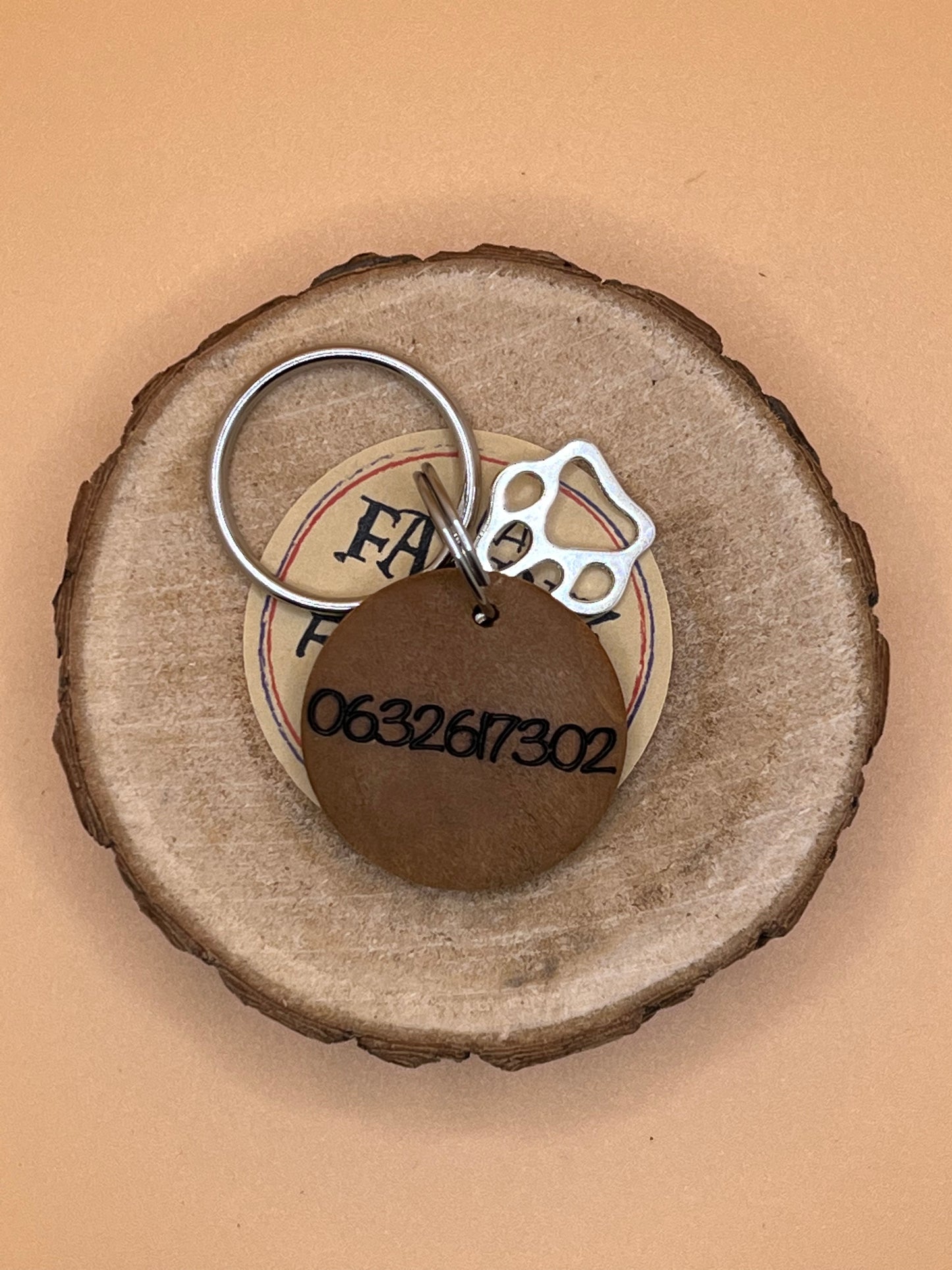 Médaille d'identification Patte de chien nom + numéro tel